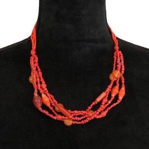 Vintage 4 Strand Coral Beaded Necklace Button Closure
